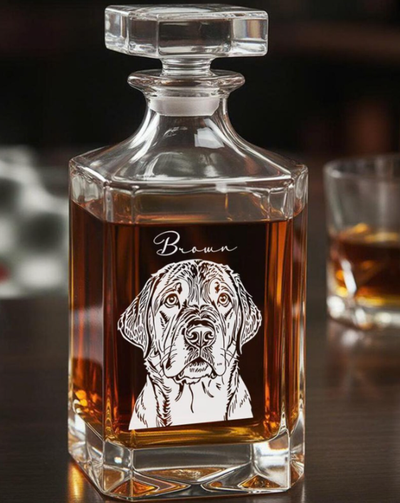 Custom Dog Photo Whiskey Decanter Set | Personalized Dog Name & Photo Whiskey Glass | Gift For Dog Lovers