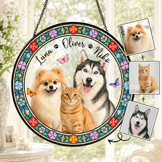 Custom Photo Dog Window Hanging – Personalized Pet Stained Glass Suncatcher Decor