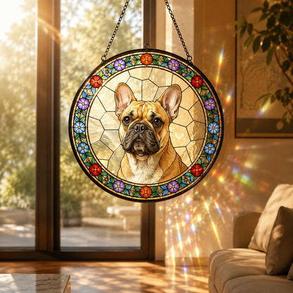 Custom Photo Dog Window Hanging – Personalized Pet Stained Glass Suncatcher Decor