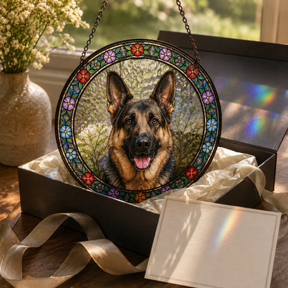 Custom Photo Dog Window Hanging – Personalized Pet Stained Glass Suncatcher Decor