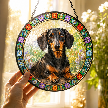 Custom Photo Dog Window Hanging – Personalized Pet Stained Glass Suncatcher Decor