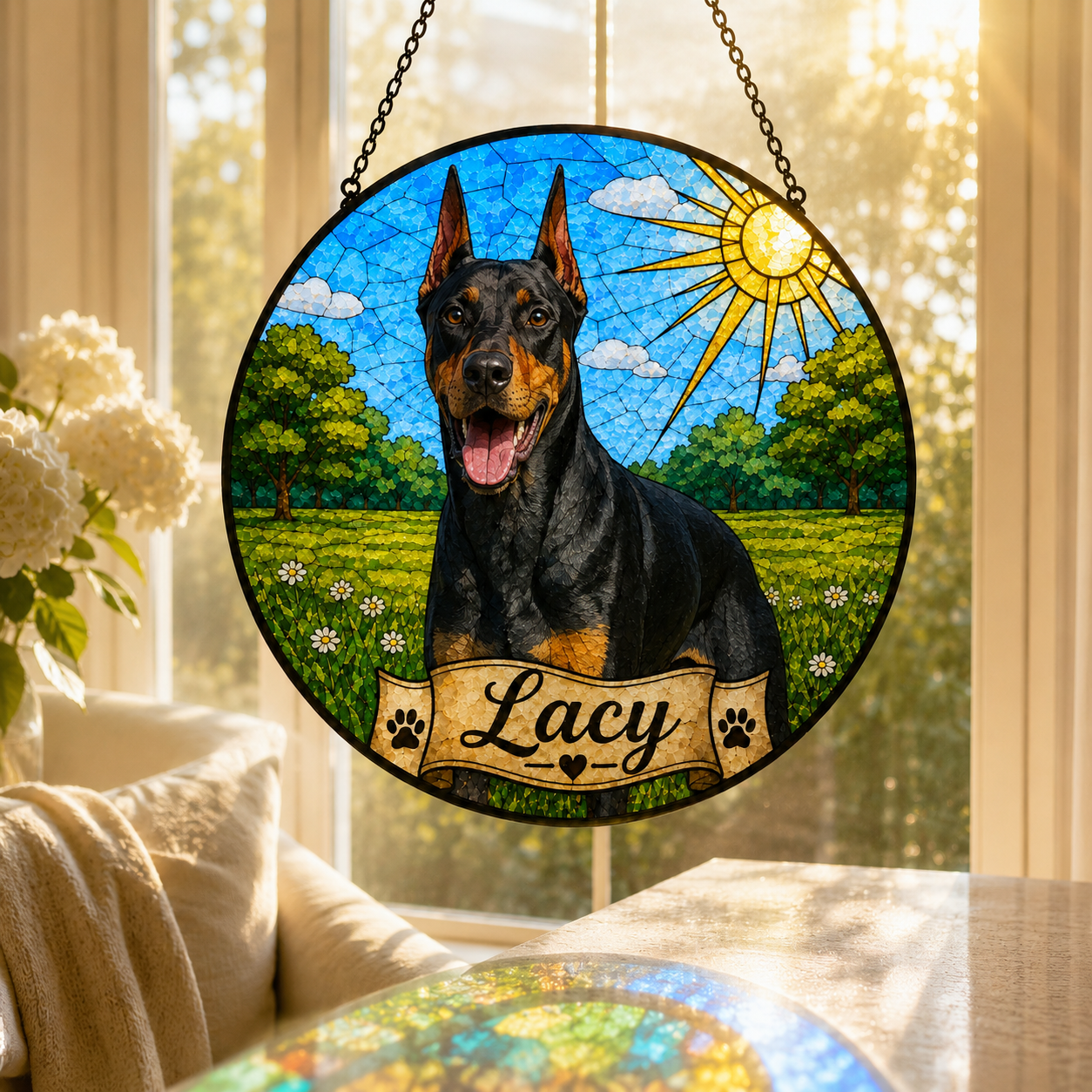 Custom Photo Dog Stained Glass Suncatcher – Custom Dog Lover Gifts | Gift For Dog Lover