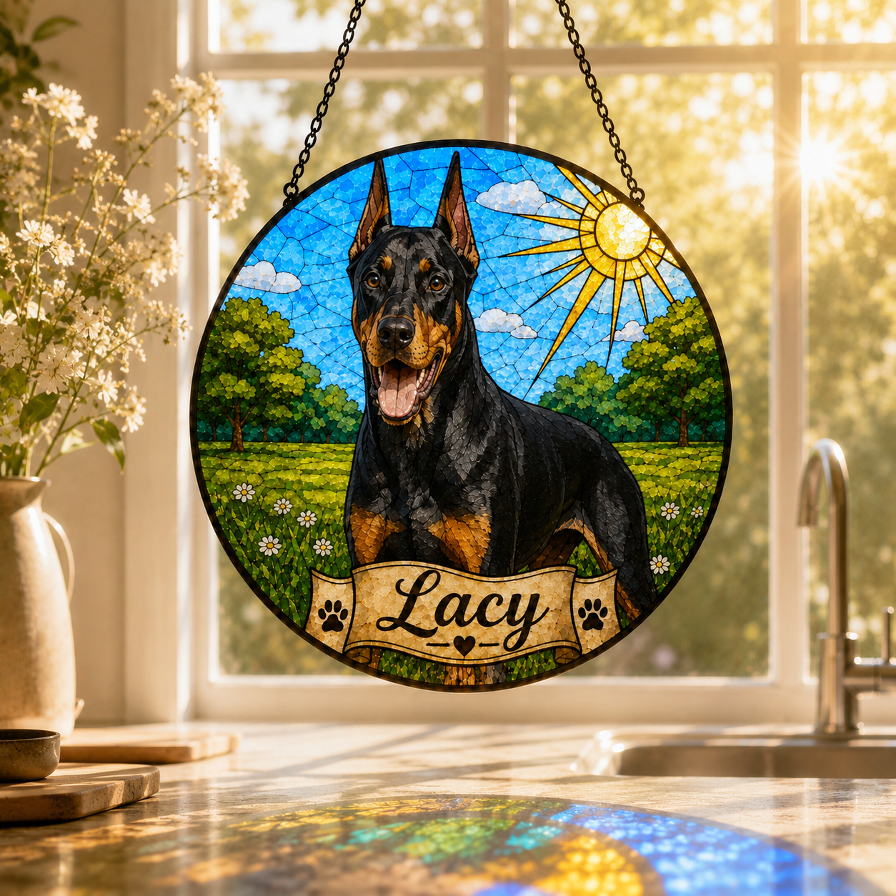 Custom Photo Dog Stained Glass Suncatcher – Custom Dog Lover Gifts | Gift For Dog Lover