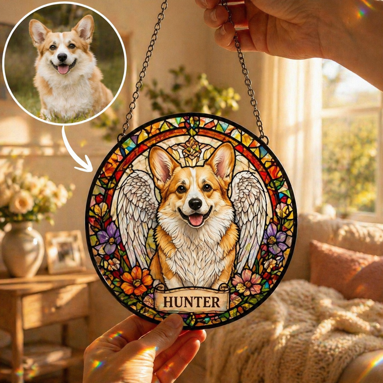 Custom Photo Dog Stained Glass Suncatcher – Custom Dog Lover Gifts | Gift For Dog Lover
