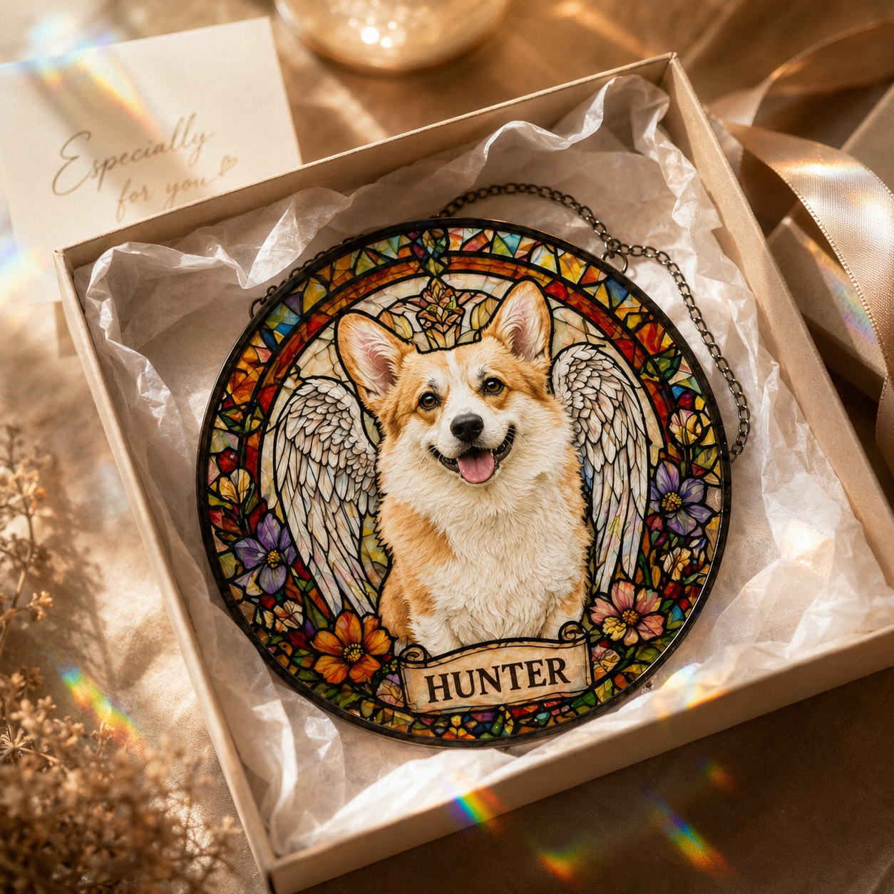 Custom Photo Dog Stained Glass Suncatcher – Custom Dog Lover Gifts | Gift For Dog Lover