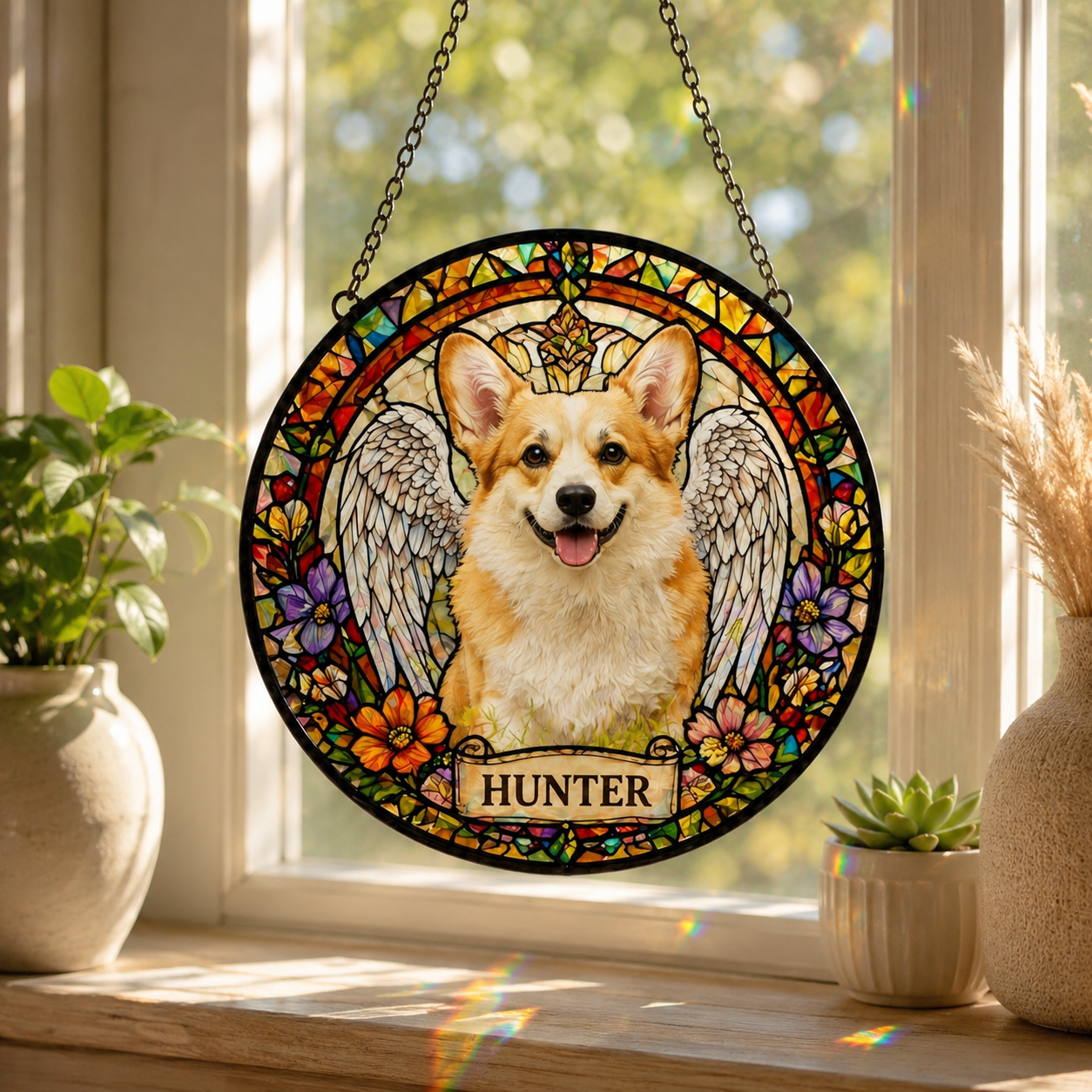Custom Photo Dog Stained Glass Suncatcher – Custom Dog Lover Gifts | Gift For Dog Lover