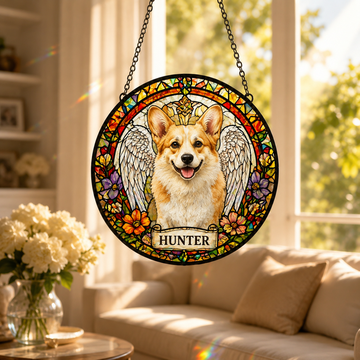 Custom Photo Dog Stained Glass Suncatcher – Custom Dog Lover Gifts | Gift For Dog Lover