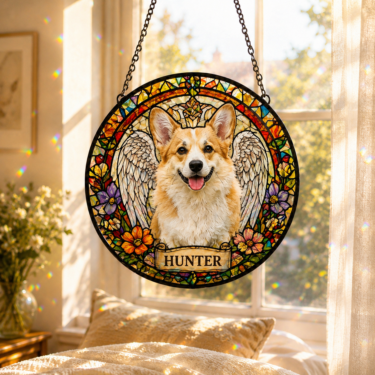Custom Photo Dog Stained Glass Suncatcher – Custom Dog Lover Gifts | Gift For Dog Lover