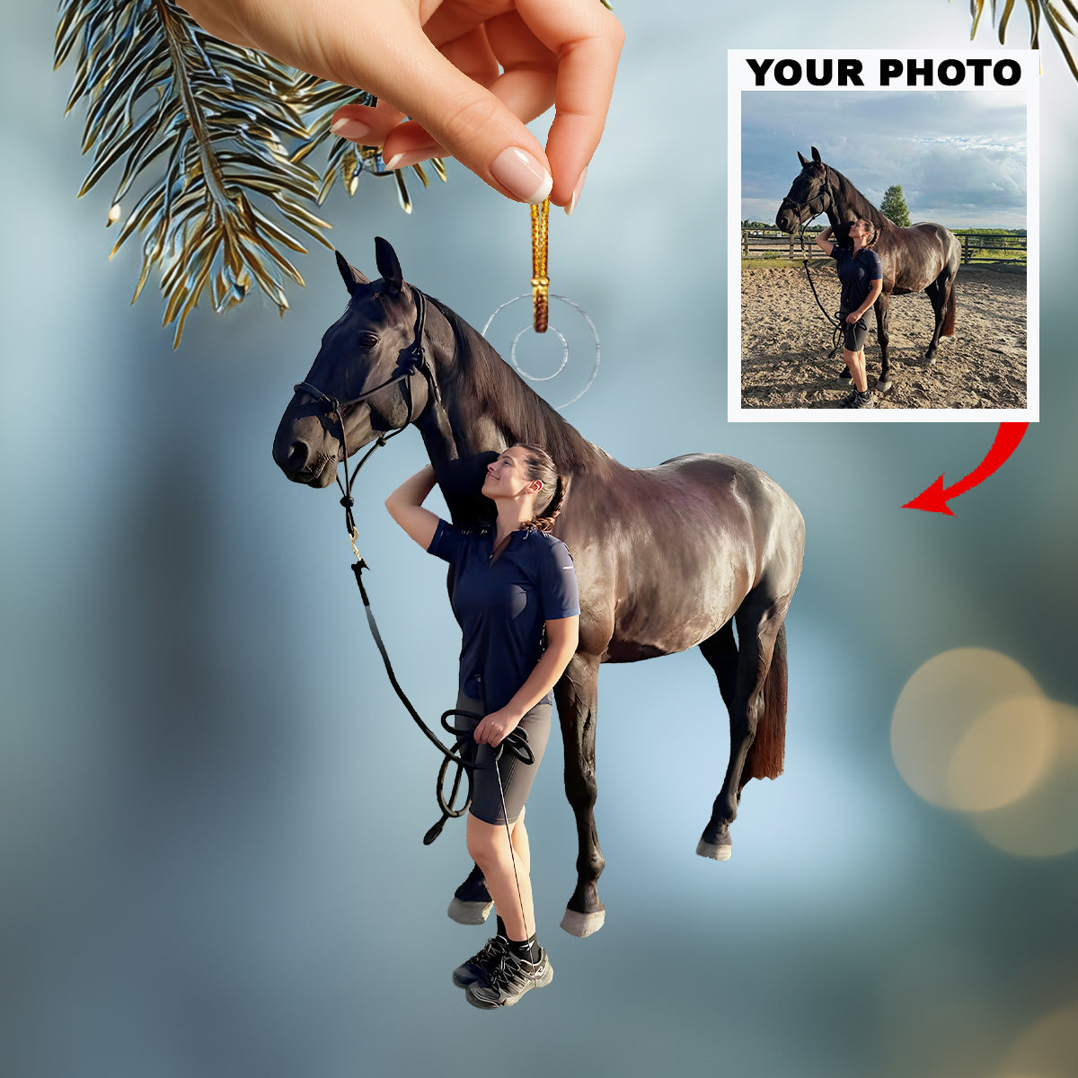 Custom Photo Horse Riding Equestrian Ornament | Custom Photo Family Acrylic Christmas Tree Decoration Gift THH23
