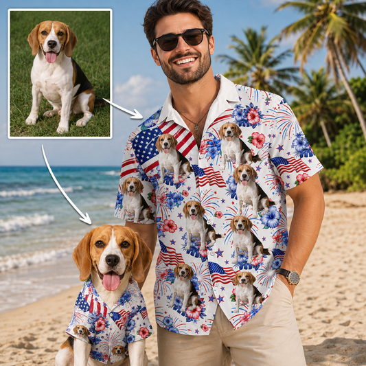 Custom Photo America Dog Hawaiian Shirt, Personalized Hawaiian Shirt, Dog Lover Vacation Gift For Dog