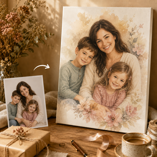 Custom Photo Mom & Kids Canvas Wall Art - Custom Gift For Mom TOM99
