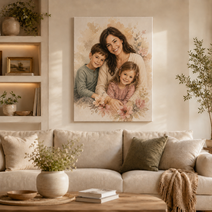 Custom Photo Mom & Kids Canvas Wall Art - Custom Gift For Mom TOM99