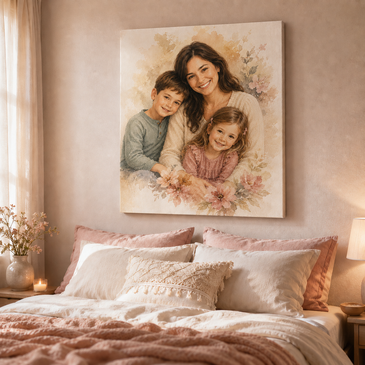 Custom Photo Mom & Kids Canvas Wall Art - Custom Gift For Mom TOM99