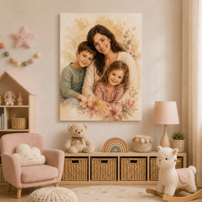 Custom Photo Mom & Kids Canvas Wall Art - Custom Gift For Mom TOM99