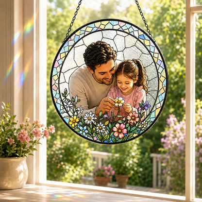 Custom Girl Dad Photo Stained Glass Suncatcher – Personalized Dad Gifts | Gift For Dad TOM99