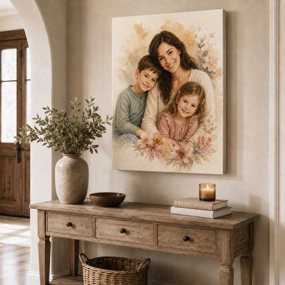 Custom Photo Mom & Kids Canvas Wall Art - Custom Gift For Mom TOM99
