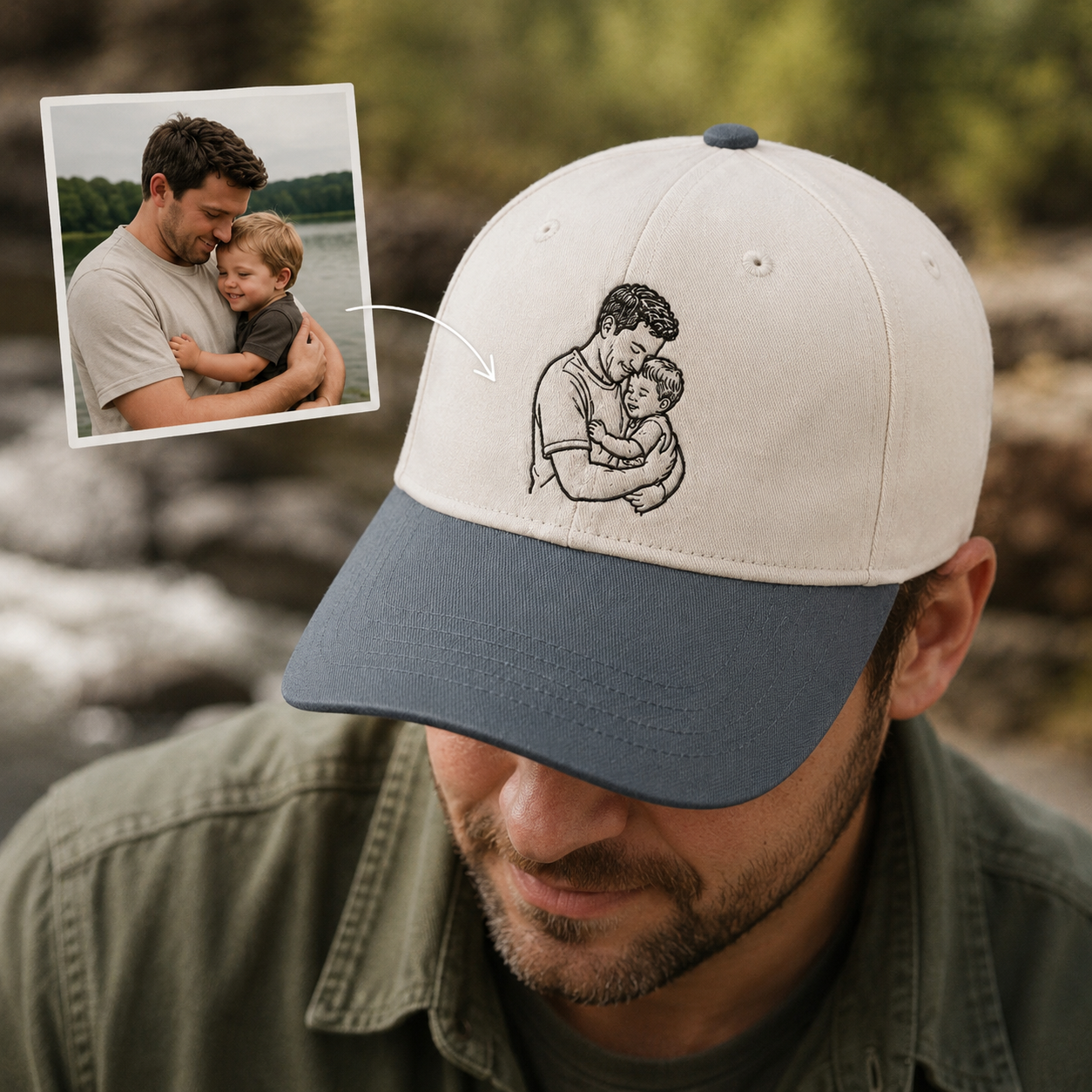Custom Photo Dad & Son Embroidered Hat, Personalized Cap, Custom Portrait Dad Hat, Father’s Day Gift TOM99