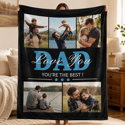Custom Photo Dad Love You Blanket, Personalized Dad Gifts | Gift For Dad TOM99