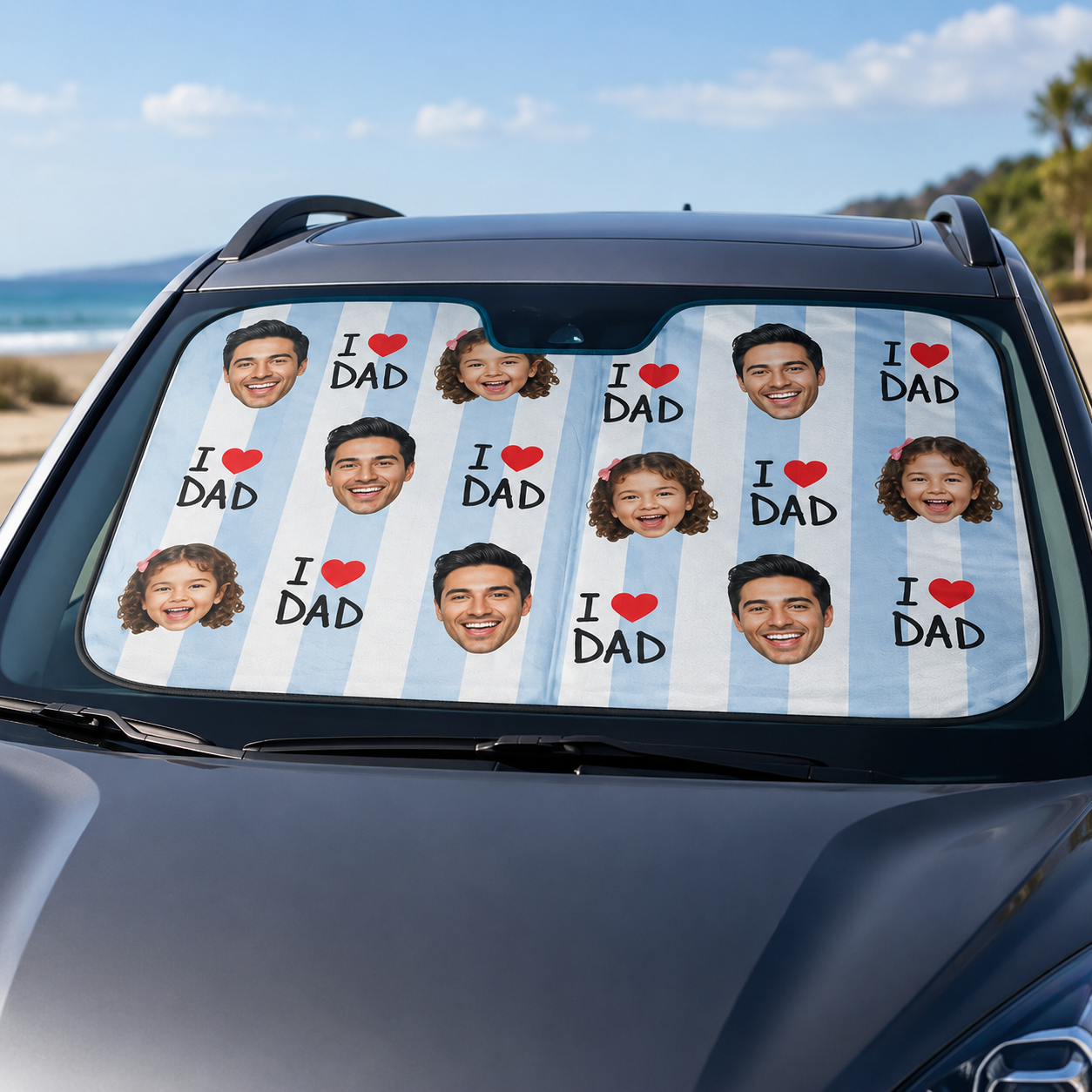 Personalized I Love Dad Car Windshield Sun Shade, Custom Car Sun Shade for Dad, Gift For Dad TOM99