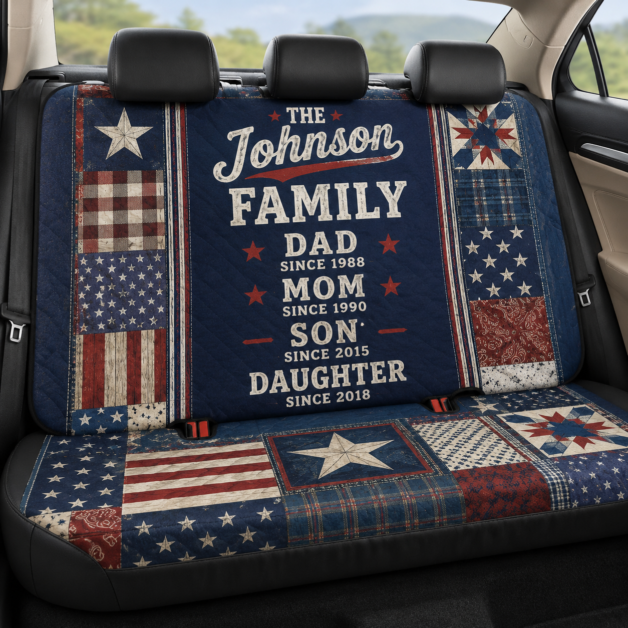 Personalized Family Dad Car Rear Seat Cover, Custom Back Seat Protector For Dad, Gift For Dad TOM99