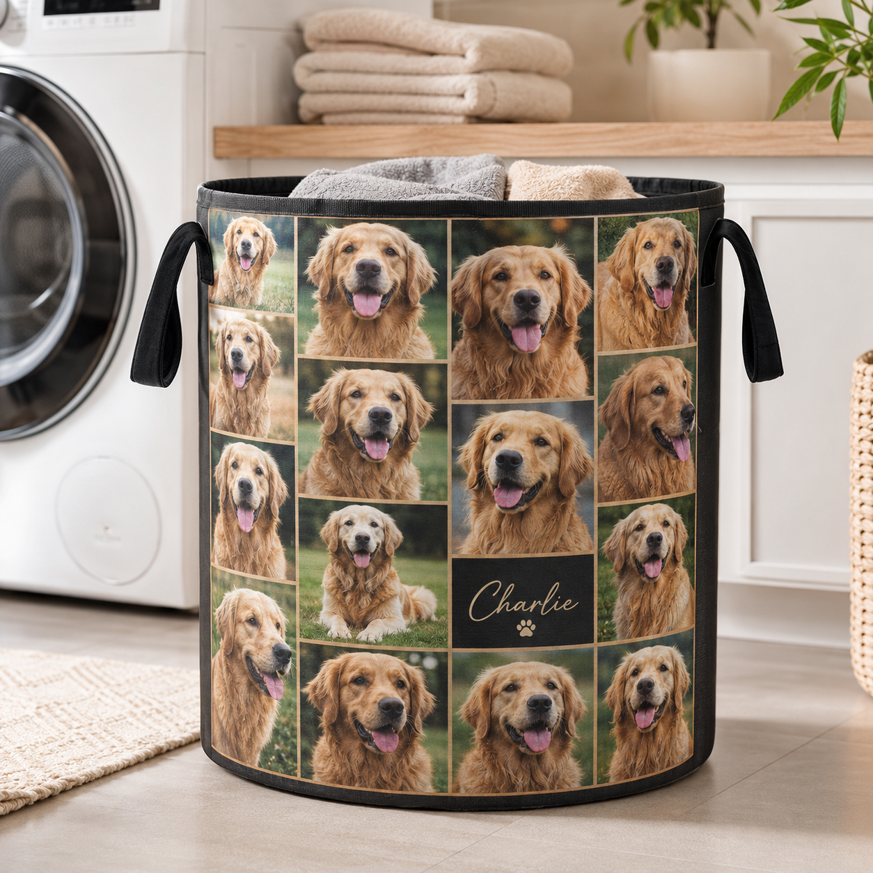 Custom Photo Dog Laundry Basket | Gift For Dog Lovers | Dog Bathroom Decor