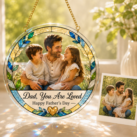 Custom Photo Dad Stained Glass Suncatcher – Personalized Dad Gifts | Gift For Dad TOM99