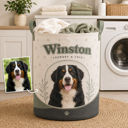 Custom Photo Dog Laundry Basket | Gift For Dog Lovers | Dog Bathroom Decor