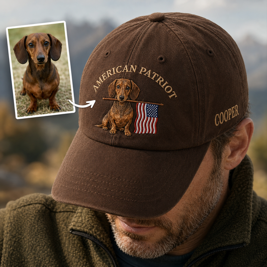 Custom Photo Pet America Embroidered Hat, Dog Face Trucker Otto Hat, Pet Owner Patriot Gift THUC99