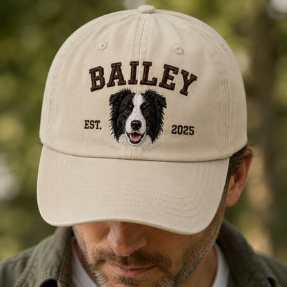 Custom Dog Portrait Embroidered Hat, Personalized Pet Name Cap, Memorial Dog Gift THUC99