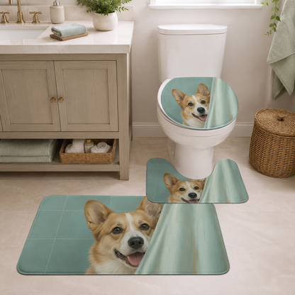 Custom Photo Dog 3pcs Bathroom Rug Set | Gift For Dog Lovers | Pet Photo Gifts