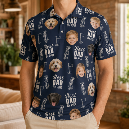 Custom Photo Best Dad By Par Golf Polo Shirt, Personalized Polo Shirt For Husband Dad Grandfather TOM99