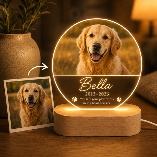 Custom Photo Dog Memorial Wooden LED Light | Personalized Dog Photo LED Night Light | Pet Loss Sympathy Gift TOM99