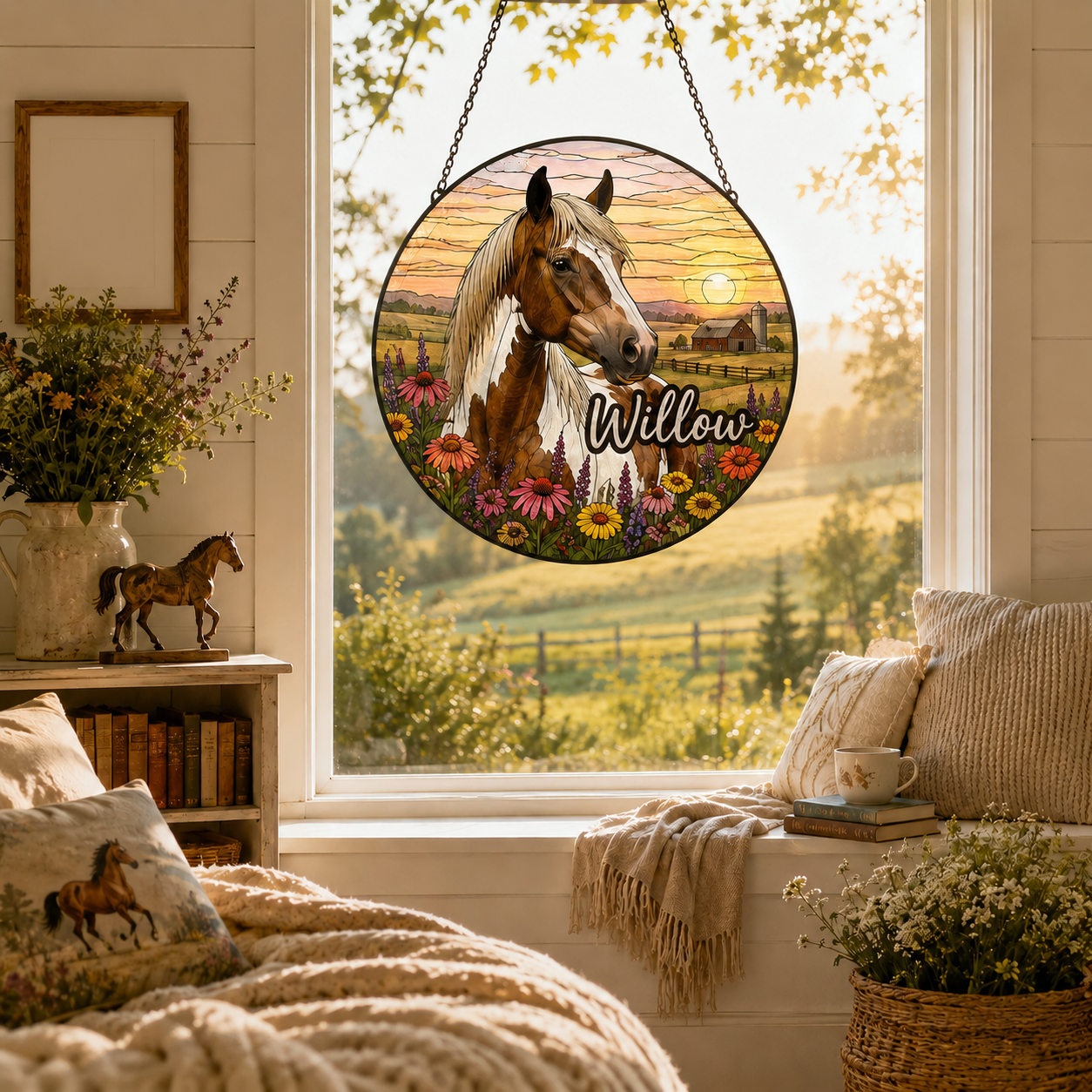 Custom Photo Horse Stained Glass Suncatcher – Personalized Horse Lover Gifts | Gift For Horse Lover TOM99