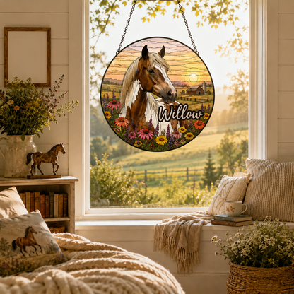 Custom Photo Horse Stained Glass Suncatcher – Personalized Horse Lover Gifts | Gift For Horse Lover TOM99