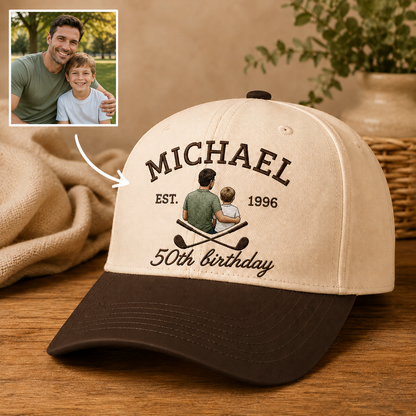 Custom Photo Dad Golf Embroidered Hat, Personalized Cap, Custom Portrait Dad Hat, Father’s Day Gift TOM99