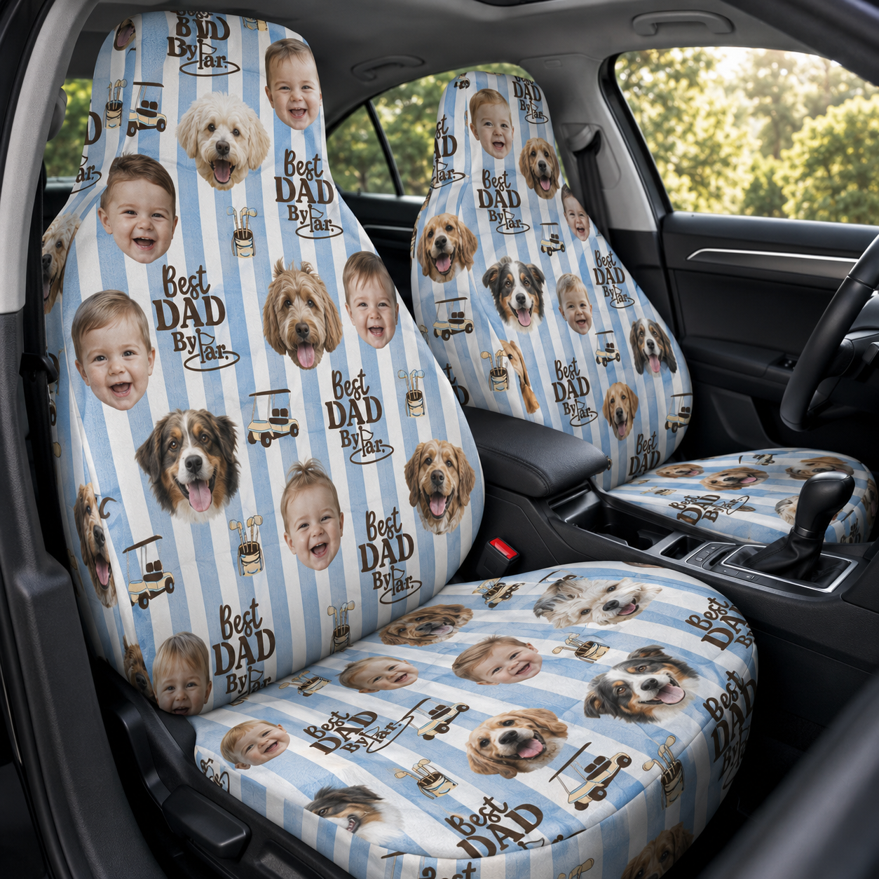 Personalized Dog Dad Portrait Car Seat Cover, Custom Dad Seat Protector, Gift For Dad TOM99