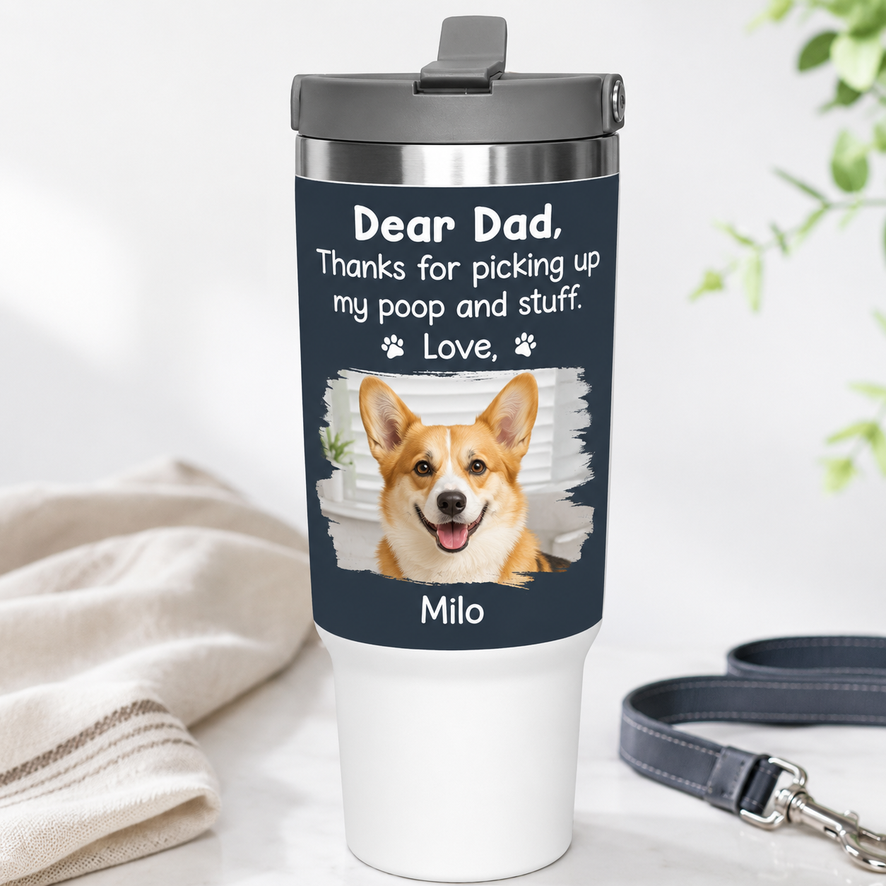 Custom Photo Dog Dad 30oz Tumbler | Gift For Dog Lovers | Pet Lover Gifts TOM99