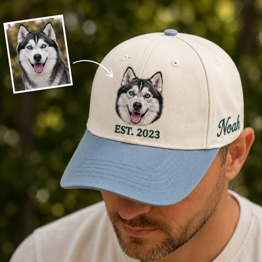 Custom Dog Face Embroidered Hat, Custom Embroidered Pet Portrait Hat | Gift For Dog Lover Pa99