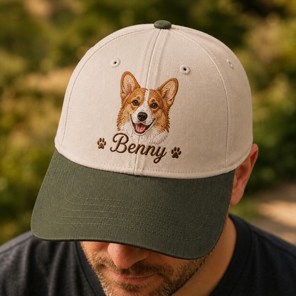 Personalized Photo Dog Face Hat, Custom Pet Photo Embroidered Cap, Gift For Dog Lovers Pa99