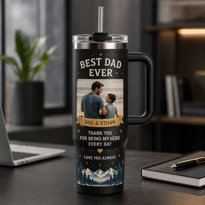 Custom Photo Dad Hero 40oz Tumbler, Personalized Dad Tumbler, Father’s Day Gift TOM99