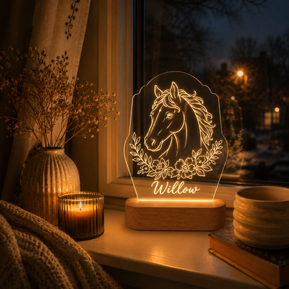 Custom Photo Flower Horse Wooden Led Light | Personalized Horse Photo Wooden Led Light | Gift For Horse Lovers TOM99
