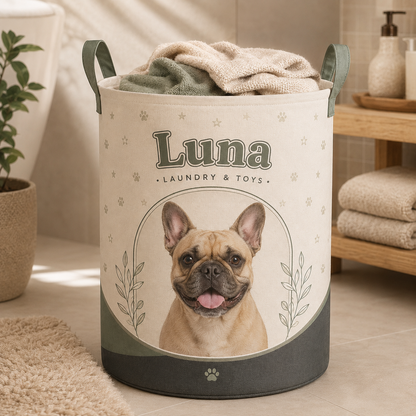 Custom Photo Dog Laundry Basket | Gift For Dog Lovers | Dog Bathroom Decor