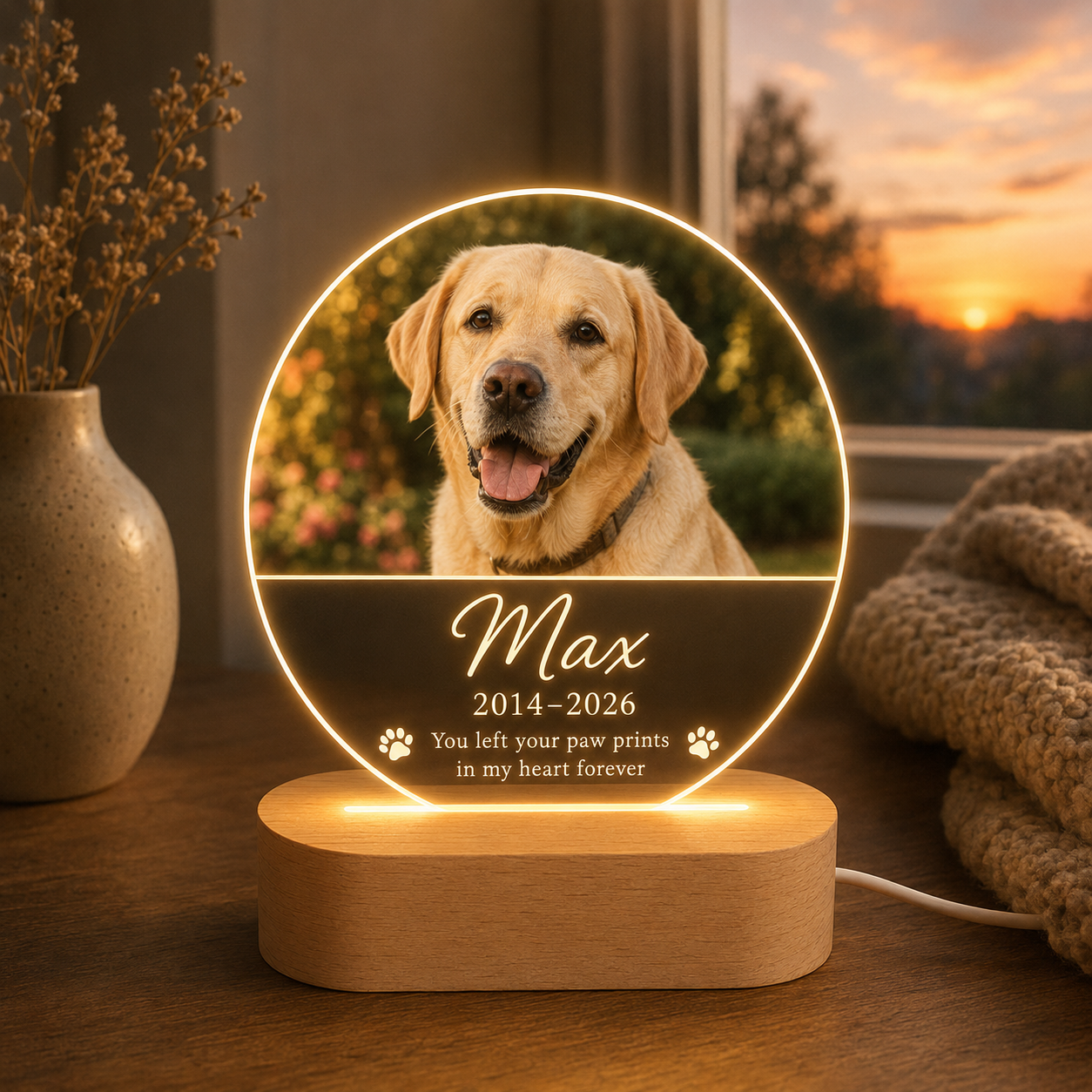 Custom Photo Dog Memorial Wooden LED Light | Personalized Dog Photo LED Night Light | Pet Loss Sympathy Gift TOM99