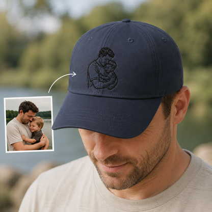 Custom Photo Dad & Son Embroidered Hat, Personalized Cap, Custom Portrait Dad Hat, Father’s Day Gift TOM99