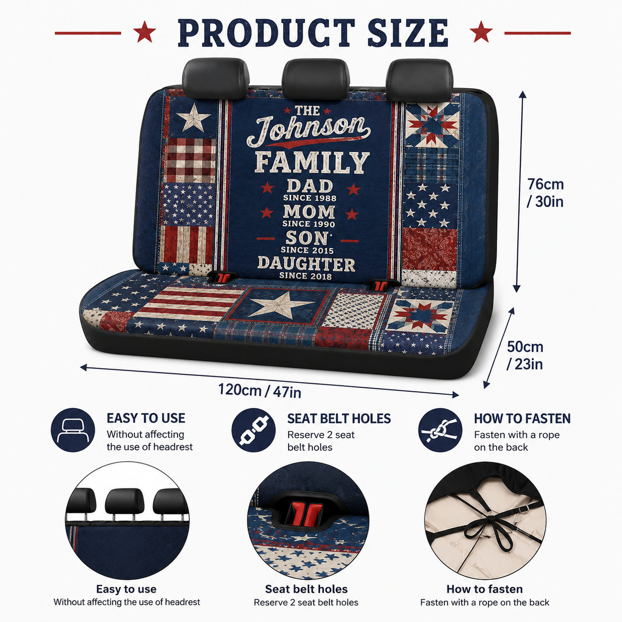 Personalized Family Dad Car Rear Seat Cover, Custom Back Seat Protector For Dad, Gift For Dad TOM99