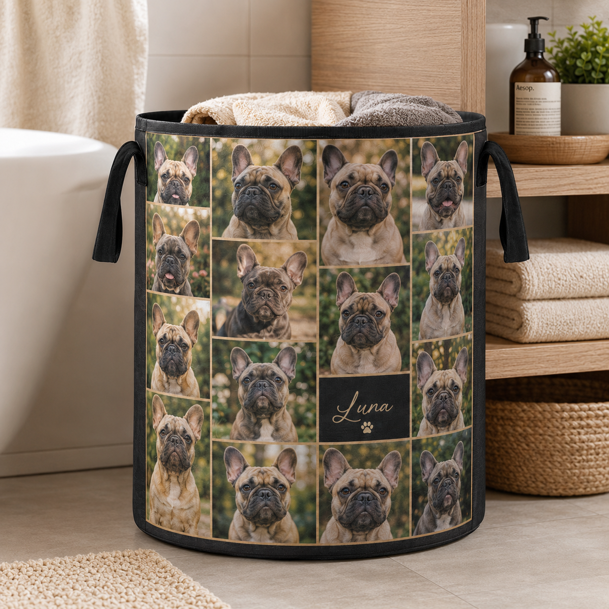 Custom Photo Dog Laundry Basket | Gift For Dog Lovers | Dog Bathroom Decor