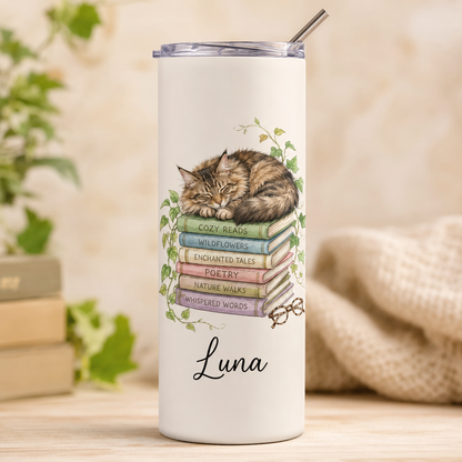 Personalized Photo Book Cat 20oz Skinny Tumbler – Custom Cat Photo Skinny Tumbler for Woman and Cat Owners TOM99