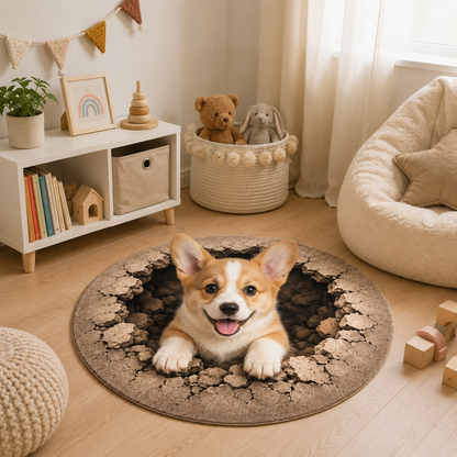 Custom Photo Dog Round Carpet | Photo Pet Round Rug | Gift For Dog Lovers