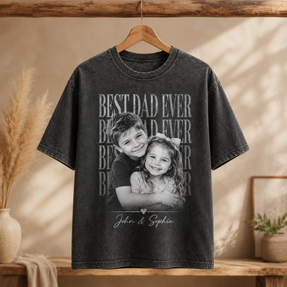 Custom Photo Dad & Kids Wash T-Shirt, Personalized Dad Gifts | Gift For Dad TOM99