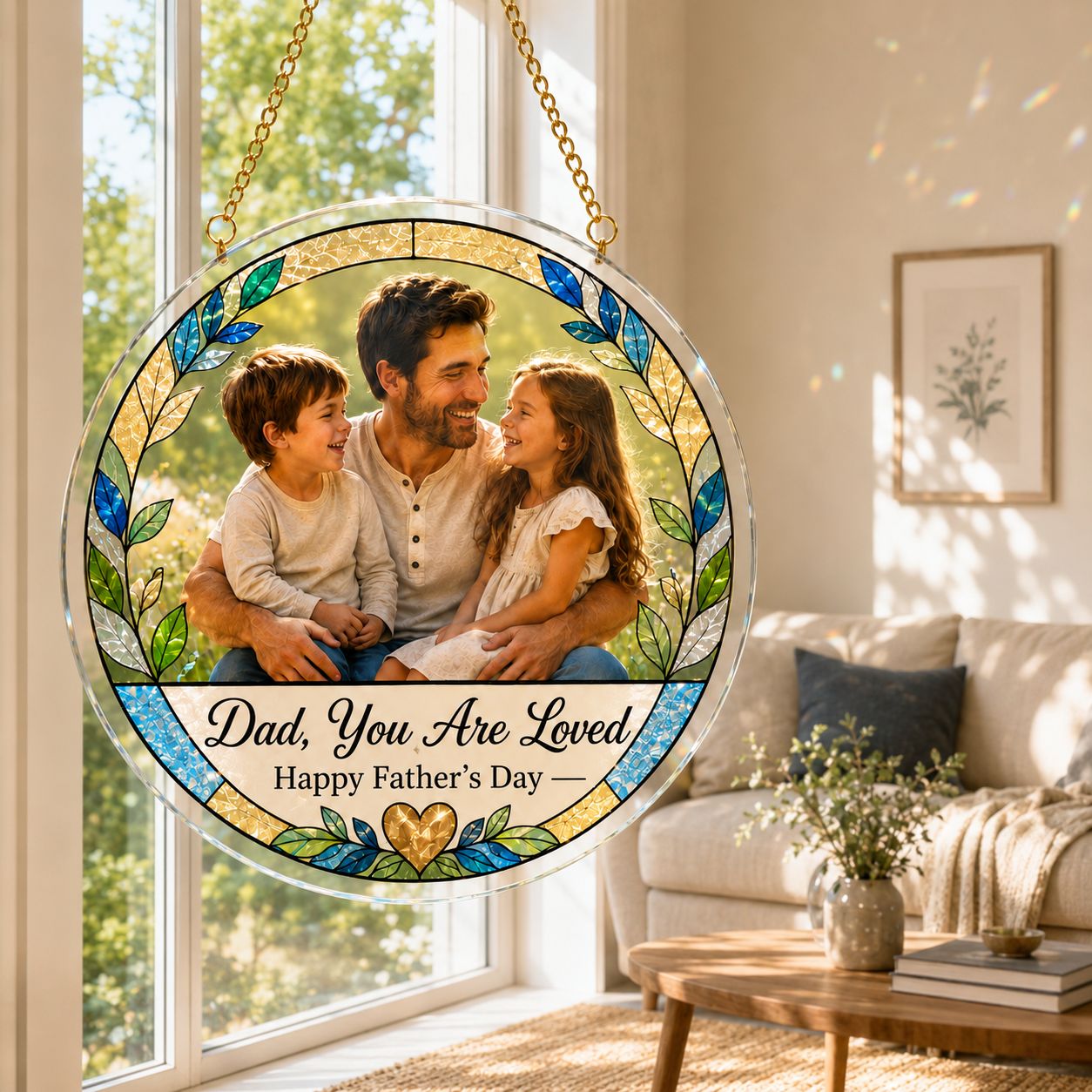 Custom Photo Dad Stained Glass Suncatcher – Personalized Dad Gifts | Gift For Dad TOM99